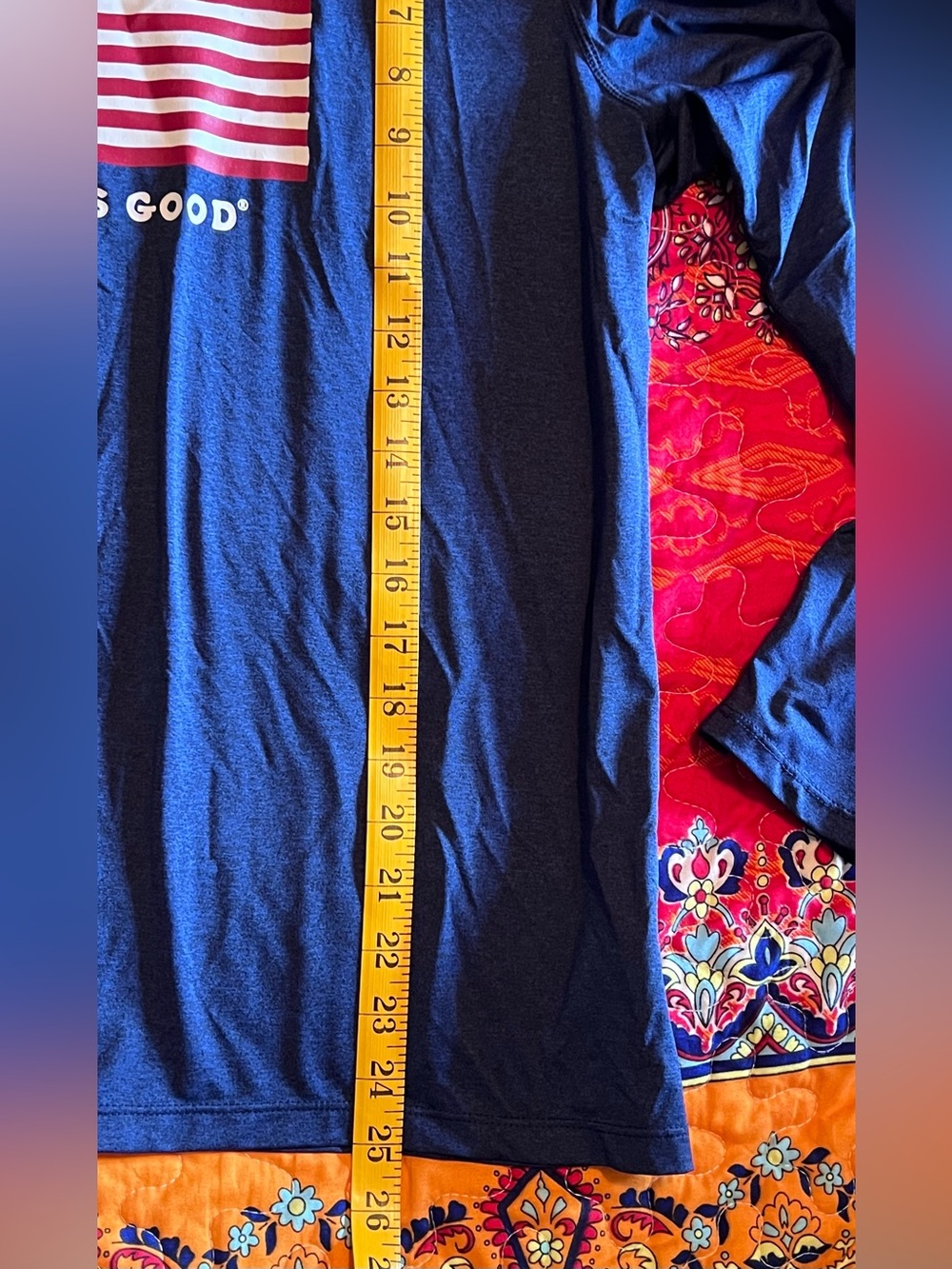 Life Is Good Navy Long Sleeve Active Tee Women’s Size Large Athleisure Americana - Picture 10 of 10